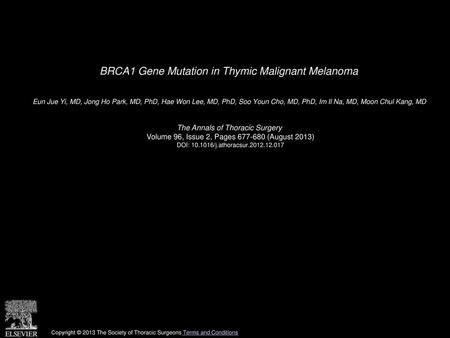 BRCA1 Gene Mutation in Thymic Malignant Melanoma