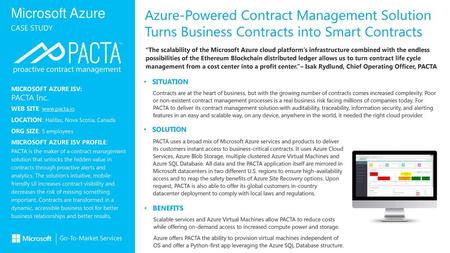 Azure-Powered Contract Management Solution Turns Business Contracts into Smart Contracts “The scalability of the Microsoft Azure cloud platform’s infrastructure.