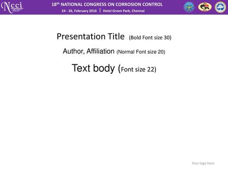 Presentation Title (Bold Font size 30)
