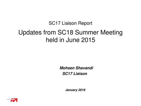 Updates from SC18 Summer Meeting