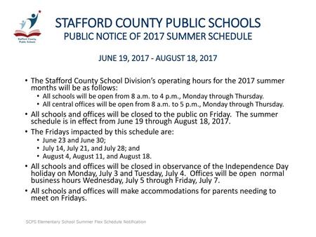 SCPS Elementary School Summer Flex Schedule Notification