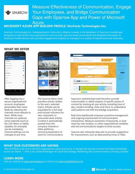 Measure Effectiveness of Communication, Engage Your Employees, and Bridge Communication Gaps with Sparrow App and Power of Microsoft Azure MICROSOFT AZURE.