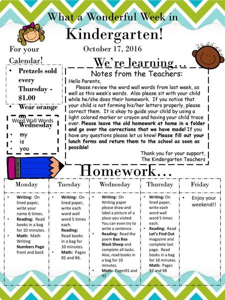 Homework… We’re learning… What a Wonderful Week in Kindergarten!