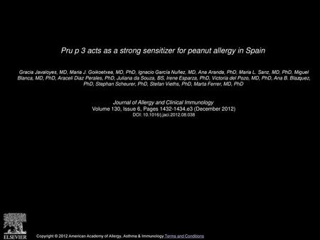 Pru p 3 acts as a strong sensitizer for peanut allergy in Spain