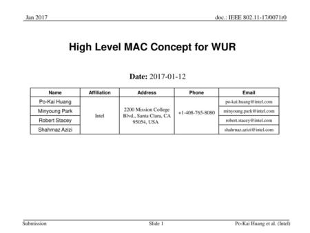 High Level MAC Concept for WUR