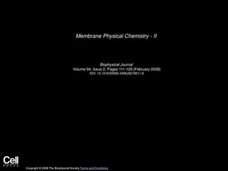 Membrane Physical Chemistry - II