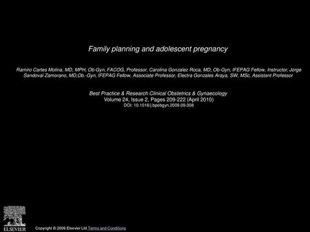 Family planning and adolescent pregnancy