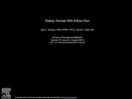 Elderly Female With Elbow Pain