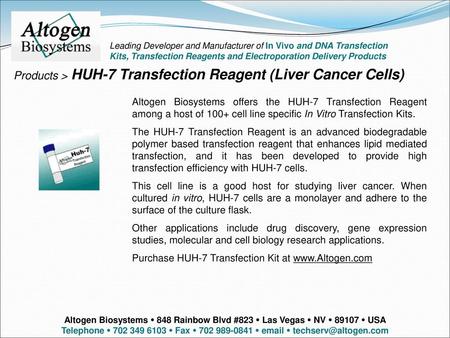 Products > HUH-7 Transfection Reagent (Liver Cancer Cells)