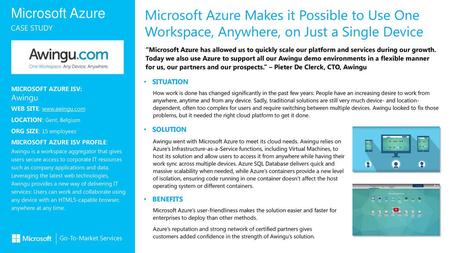 Microsoft Azure Makes it Possible to Use One Workspace, Anywhere, on Just a Single Device “Microsoft Azure has allowed us to quickly scale our platform.