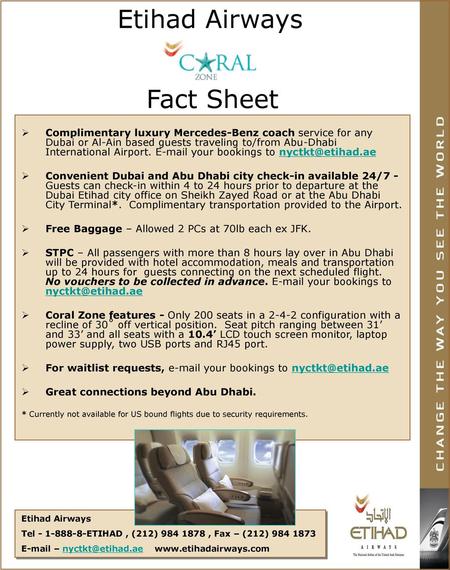 Etihad Airways Fact Sheet