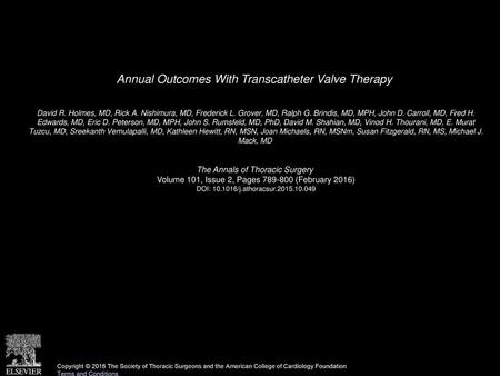 Annual Outcomes With Transcatheter Valve Therapy