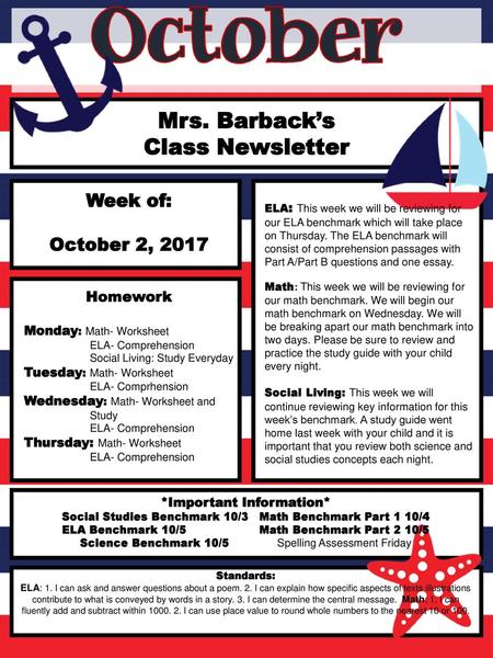 Mrs. Barback’s Class Newsletter