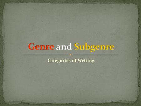 Genre and Subgenre Categories of Writing.