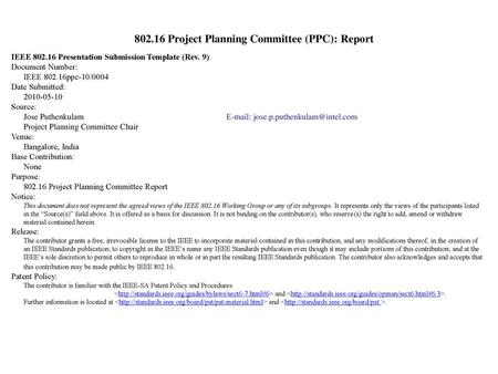 Project Planning Committee (PPC): Report
