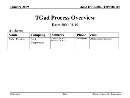 TGad Process Overview Date: Authors: January 2009