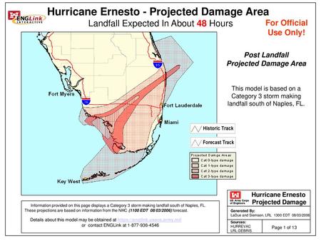 Hurricane Ernesto - Projected Damage Area