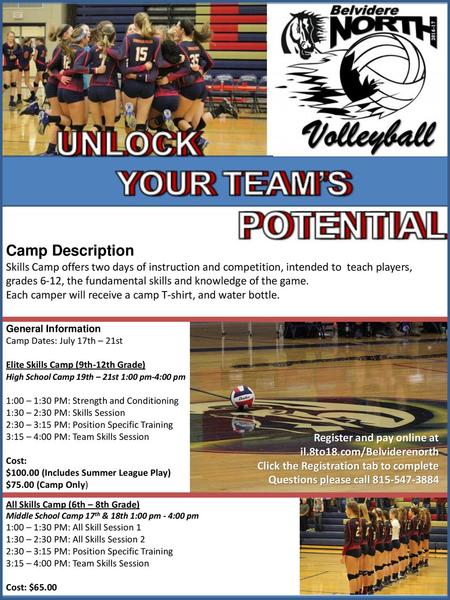 Camp Description Skills Camp offers two days of instruction and competition, intended to teach players, grades 6-12, the fundamental skills and knowledge.