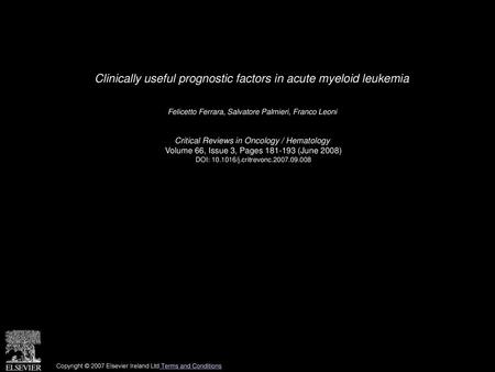 Clinically useful prognostic factors in acute myeloid leukemia