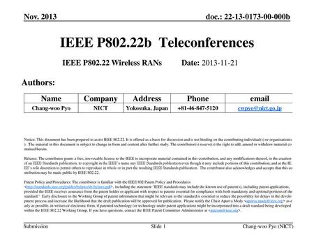 IEEE P802.22b Teleconferences