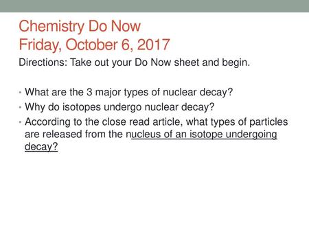 Chemistry Do Now Friday, October 6, 2017