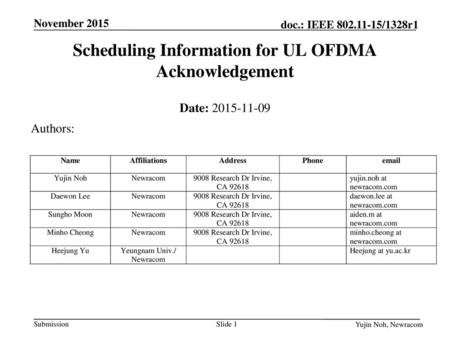 Scheduling Information for UL OFDMA Acknowledgement