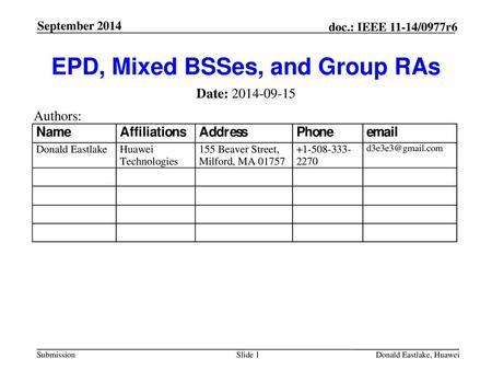 EPD, Mixed BSSes, and Group RAs