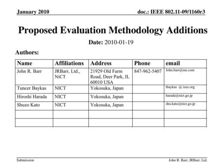 Proposed Evaluation Methodology Additions