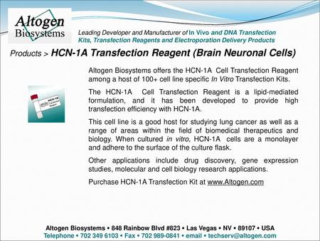 Products > HCN-1A Transfection Reagent (Brain Neuronal Cells)