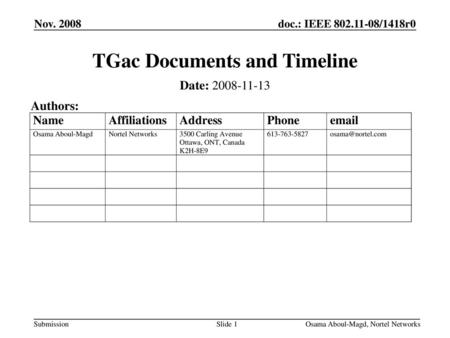 TGac Documents and Timeline
