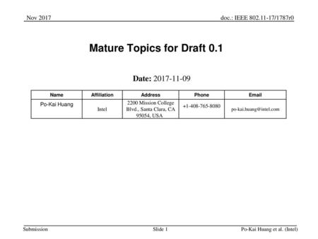 Mature Topics for Draft 0.1