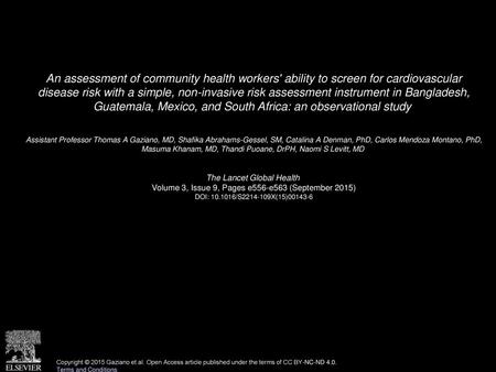 An assessment of community health workers' ability to screen for cardiovascular disease risk with a simple, non-invasive risk assessment instrument in.