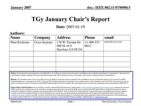 TGy January Chair’s Report