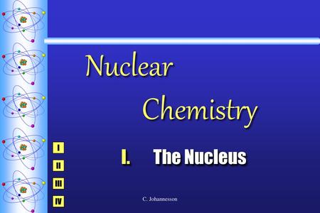Nuclear 			 Chemistry I The Nucleus II III IV C. Johannesson.