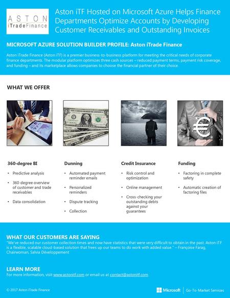 Aston iTF Hosted on Microsoft Azure Helps Finance Departments Optimize Accounts by Developing Customer Receivables and Outstanding Invoices Partner Logo.