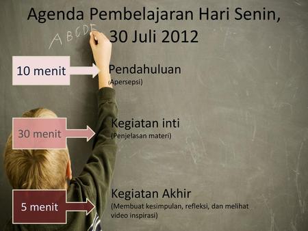 Agenda Pembelajaran Hari Senin, 30 Juli 2012