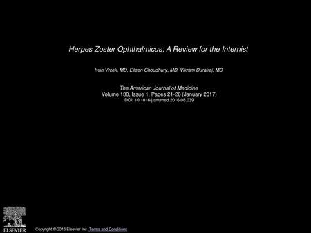 Herpes Zoster Ophthalmicus: A Review for the Internist