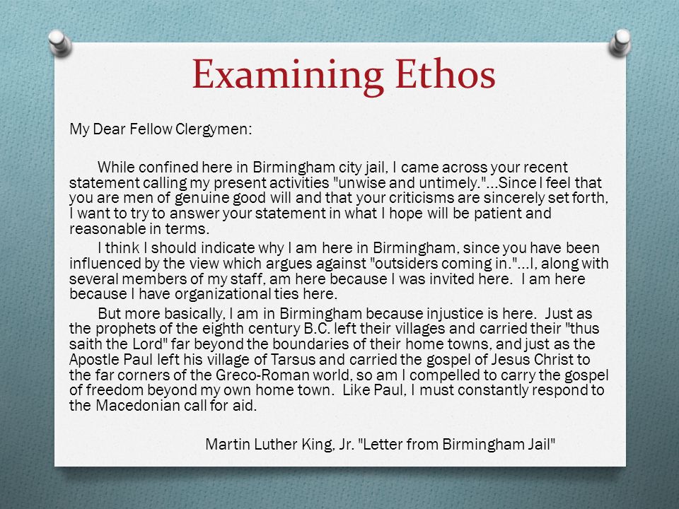 letter from birmingham jail pathos ethos logos