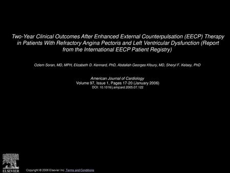 Two-Year Clinical Outcomes After Enhanced External Counterpulsation (EECP) Therapy in Patients With Refractory Angina Pectoris and Left Ventricular Dysfunction.
