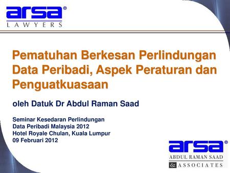oleh Datuk Dr Abdul Raman Saad Seminar Kesedaran Perlindungan