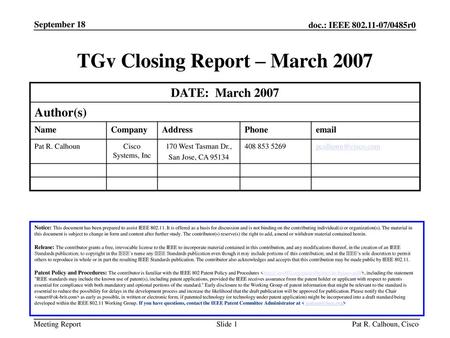 TGv Closing Report – March 2007