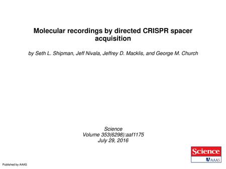 Molecular recordings by directed CRISPR spacer acquisition
