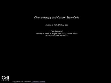 Chemotherapy and Cancer Stem Cells