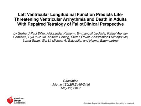 Left Ventricular Longitudinal Function Predicts Life-Threatening Ventricular Arrhythmia and Death in Adults With Repaired Tetralogy of FallotClinical Perspective.