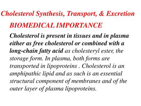 Cholesterol Synthesis, Transport, & Excretion