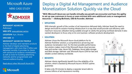 Deploy a Digital Ad Management and Audience Monetization Solution Quickly via the Cloud MINI-CASE STUDY “With Microsoft Azure we can handle virtually any.