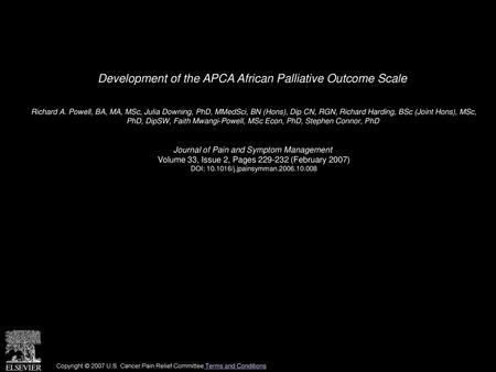Development of the APCA African Palliative Outcome Scale