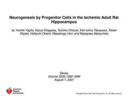 Neurogenesis by Progenitor Cells in the Ischemic Adult Rat Hippocampus