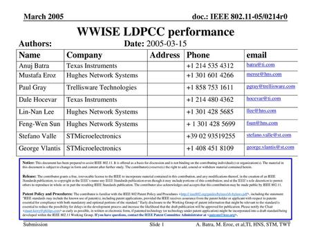 WWISE LDPCC performance