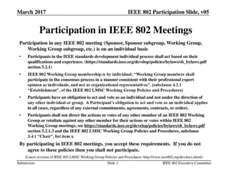 Participation in IEEE 802 Meetings